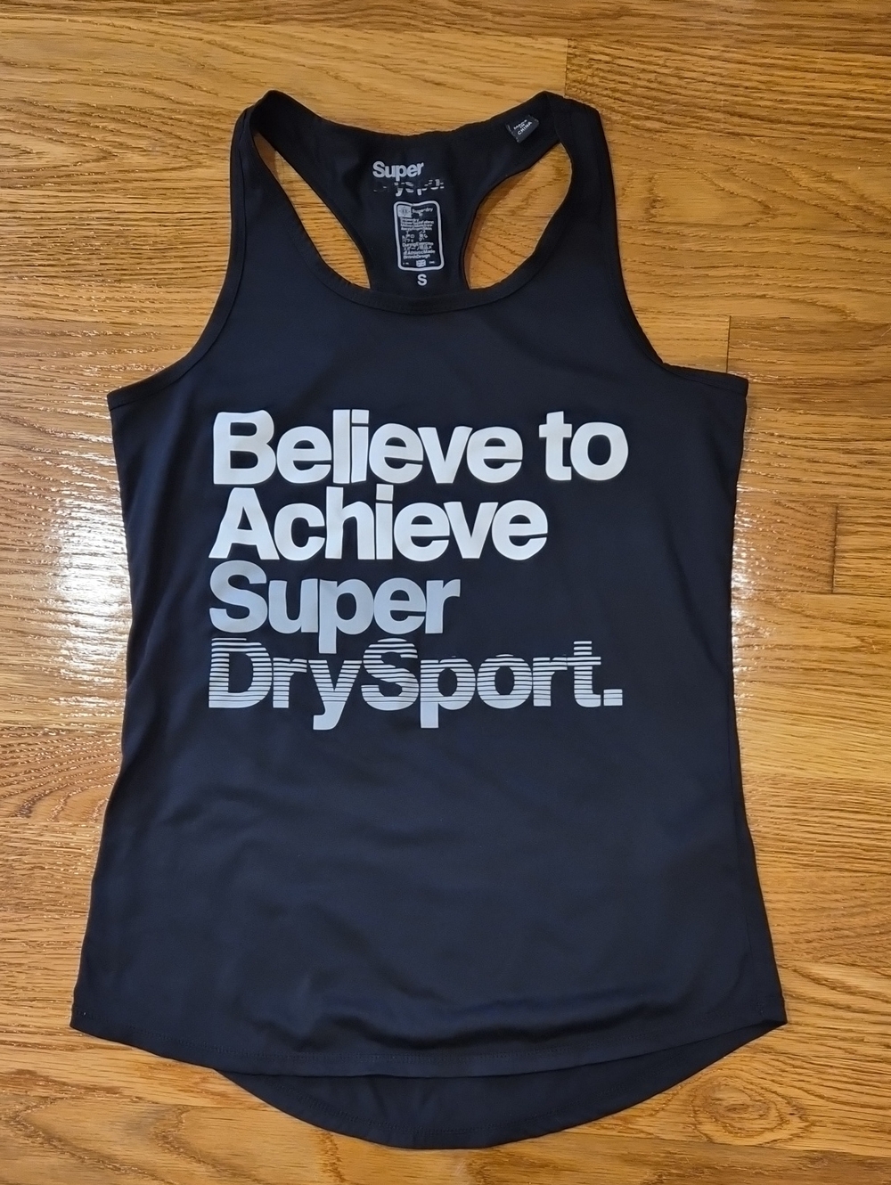Superdry Black Racerback Tank with White Motivational Print